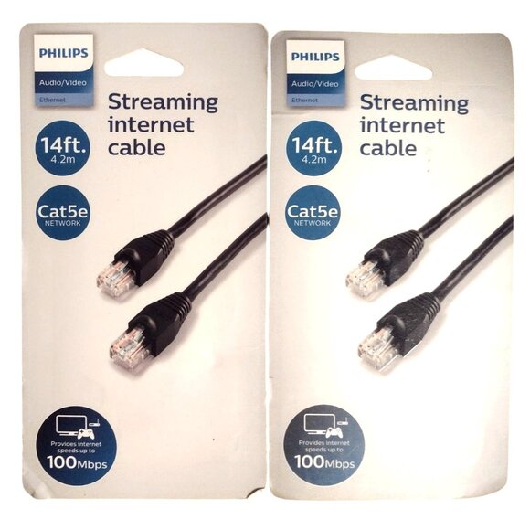 *NEW* 2-Pack 14ft Cat 5e Philips Streaming Internet Ethernet Cable SWN7112A/27 - Picture 1 of 3